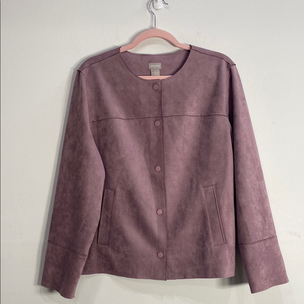 Chico's Purple‎ Faux Suede Blazer with Collarless Design 16/18